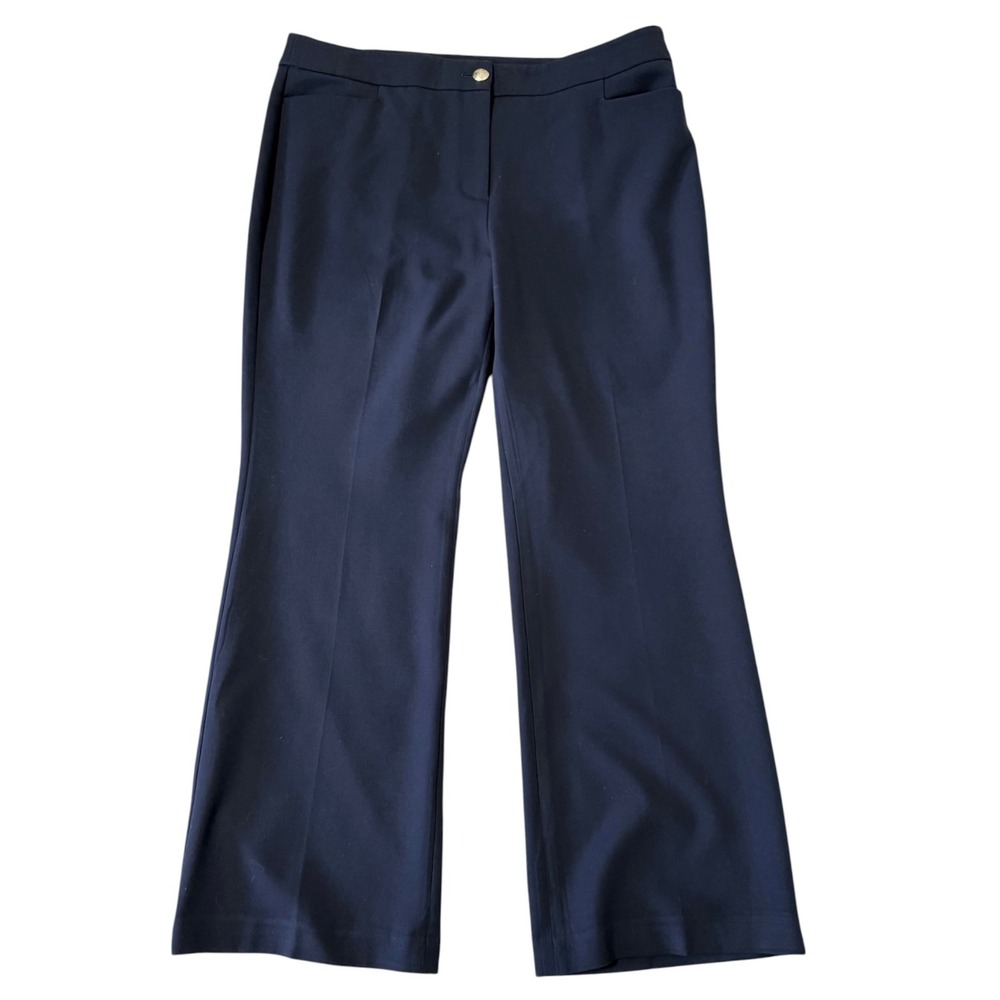 Talbots Providence Pant Navy Blue Wide Leg Trousers Womens Size 14W  Gold Button